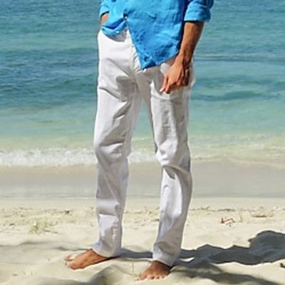 Men's Linen Pants Trousers Summer Pants Suit Pants Button Front Pocket Plain Comfort Breathable Casual Daily Holiday Linen Cotton Blend Fashion Basic White Khaki Lightinthebox Men's Linen Pants Trousers Summer Pants Suit Pants Button Front Pocket Plain Comfort Breathable Casual Daily Holiday Linen Cotton Blend Fashion Basic White Khaki Lightinthebox