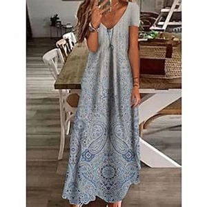 Women's Shift Dress Maxi long Dress Blue Red Short Sleeve Floral Print Pocket Print Spring Summer V Neck Elegant Casual Vacation 2022 S M L XL XXL 3XL Lightinthebox