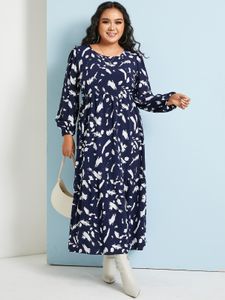 YOINS Plus Size Spotted Long Sleeves Maxi Dress