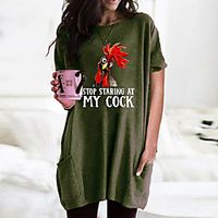 Women's T shirt Dress Graphic Animal Round Neck Tops Basic Basic Top Black Wine Army Green miniinthebox - thumbnail