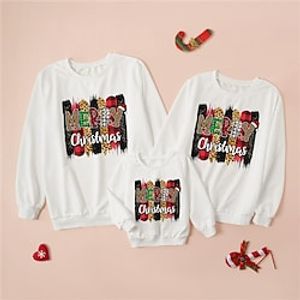 Family Ugly Christmas Sweatshirt Pullover Leopard Plaid Letter Daily Print White Long Sleeve Daily Matching Outfits Lightinthebox