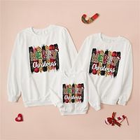 Family Ugly Christmas Sweatshirt Pullover Leopard Plaid Letter Daily Print White Long Sleeve Daily Matching Outfits Lightinthebox - thumbnail