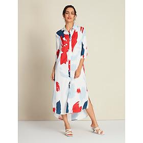 Satin Rainbow Block Pattern Maxi Shirt Dress