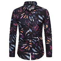 Men's Shirt Other Prints Graphic Long Sleeve Casual Tops Ethnic Style Black miniinthebox - thumbnail