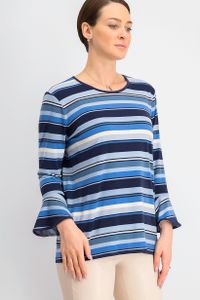 Womens Striped Bell-Sleeve Top  Chambray