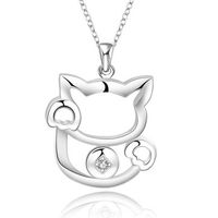 Crystal Fortune Cat Silver Plated Necklace