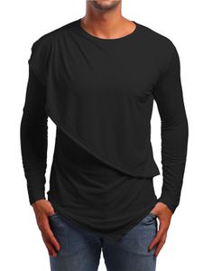 Men Fall Casual Cotton Plain Asymmetrical Hem Design T-Shirt