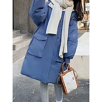 Women's Parka Puffer Jacket Long Winter Coat Zip up Hooded Coat Thermal Warm Heated Coat Fall Outerwear with Pockets Warm Classic Long Sleeve Light Blue Beige S M L XL 2XL Lightinthebox - thumbnail