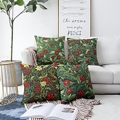 Christmas Double Side Pillow Cover 4PC Xmas Holly Soft Decorative Square Cushion Case Pillowcase for Bedroom Livingroom Sofa Couch Chair Lightinthebox