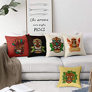 African Tiki Double Side Cushion Cover 5PC Soft Decorative Square Throw Pillow Cover Cushion Case Pillowcase for Bedroom Livingroom Superior Quality Machine Washable Outdoor Cushion for Sofa Couch Bed Chair Lightinthebox