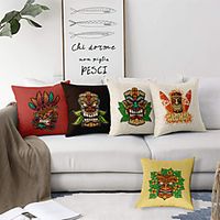 African Tiki Double Side Cushion Cover 5PC Soft Decorative Square Throw Pillow Cover Cushion Case Pillowcase for Bedroom Livingroom Superior Quality Machine Washable Outdoor Cushion for Sofa Couch Bed Chair Lightinthebox - thumbnail