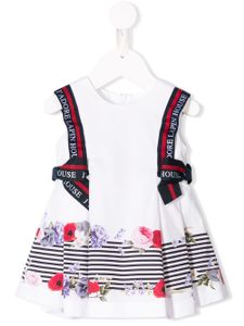 Lapin House logo banded floral stripe dress - White