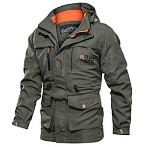Men's Hoodie Jacket Hiking Windbreaker Military Tactical Jacket Nylon Outdoor Waterproof Windproof Multi-Pockets Quick Dry Outerwear Coat Top Hunting Fishing Climbing khaki Black Army Green miniinthebox