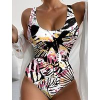 Women's Swimwear One Piece Normal Swimsuit Printing Graphic White Pink Blue Purple Bodysuit Bathing Suits Sports Beach Wear Holiday Lightinthebox - thumbnail