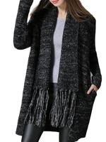 Asymmetrical Casual Knit Fringe Solid Color Long Cardigan