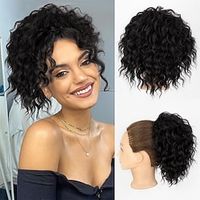 Wavy Curly Ponytail Extension 8 Black Drawstring Ponytail for Black Women Short Soft Natural Synthetic Hairpiece Thick For Daily Use Lightinthebox - thumbnail