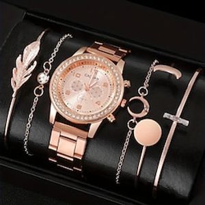 6Pcs/Sets Women's Watch Luxury Rhinestone Quartz Watch Fashion Analog Wrist Watch  5pcs Jewelry Set, Gift For Mom Her miniinthebox