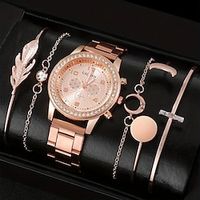 6Pcs/Sets Women's Watch Luxury Rhinestone Quartz Watch Fashion Analog Wrist Watch 5pcs Jewelry Set, Gift For Mom Her miniinthebox