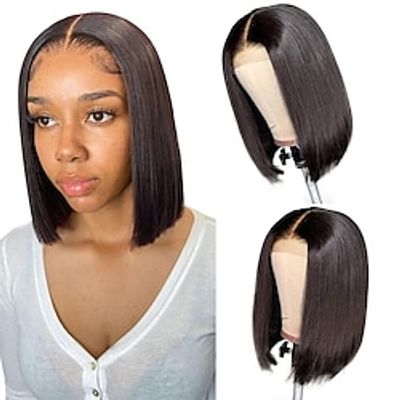 4x4 Short Bob Wigs Human Hair Lace Closure Wigs Brazilian Virgin Hair Straight Bob Wigs For Black Women 150% Density Natural Color Pre Plucked with Baby Hair Lightinthebox