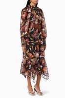 Asymmetric Midi Dress in Floral Print - thumbnail