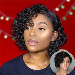 4x4x1 Short Curly Bob Lace Part Wigs 150%180% Density Pixie Cut Curly Human Hair Wig Remy Hair Pre plucked For Black Women Lightinthebox