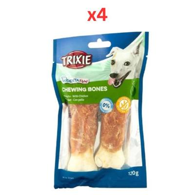 Trixie Denta Fun Chicken Chewing Bones Dog Chews 2X60G (Pack of 4)