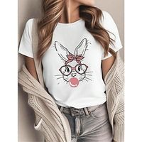 Women's T shirt Tee 100% Cotton Animal Daily Weekend White Print Short Sleeve Fashion Basic Crew Neck Regular Fit Summer Lightinthebox