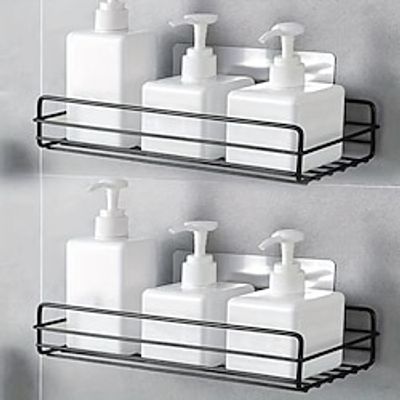 1pcs Wall Mounted Bathroom Storage Rack, Punch-free Bathroom Hanging Shelf, Stainless Steel Bathroom Tray, Shower Caddy Shelf, Shampoo Shower Gel Holder Organizer, Bathroom Accessories miniinthebox