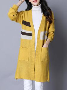 Color Contrast Knit Long Cardigan