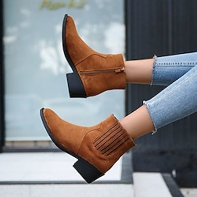 Women's Boots Daily Booties Ankle Boots Winter Round Toe Casual Minimalism Synthetics Zipper Solid Colored Black Brown miniinthebox