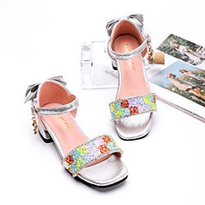 Girls' Sandals Dress Shoes Heel Flower Girl Shoes Rubber PU Little Kids(4-7ys) Big Kids(7years ) Flower Event / Party Daily Walking Shoes Rhinestone Bowknot Sparkling Glitter Pink Silver Spring / TR miniinthebox
