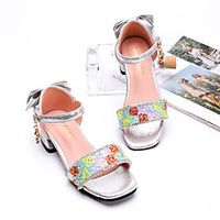 Girls' Sandals Dress Shoes Heel Flower Girl Shoes Rubber PU Little Kids(4-7ys) Big Kids(7years ) Flower Event / Party Daily Walking Shoes Rhinestone Bowknot Sparkling Glitter Pink Silver Spring / TR miniinthebox - thumbnail
