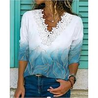 Women's Shirt Blouse Floral Casual Holiday Lace Print Pink Long Sleeve Fashion V Neck Spring Fall Lightinthebox