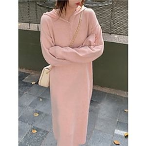 Women's Sweater Dress Jumper Dress Winter Dress Midi Dress Fashion Pure Color Outdoor Casual Daily Holiday V Neck Long Sleeve Button 2023 Loose Fit Black White Pink One Size Lightinthebox