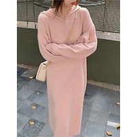 Women's Sweater Dress Jumper Dress Winter Dress Midi Dress Fashion Pure Color Outdoor Casual Daily Holiday V Neck Long Sleeve Button 2023 Loose Fit Black White Pink One Size Lightinthebox - thumbnail