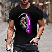 Men's Unisex Tee T shirt Shirt 3D Print Cat Graphic Prints Print Short Sleeve Daily Tops Casual Designer Big and Tall Black miniinthebox - thumbnail