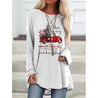 Women's T shirt Christmas Tree Letter Round Neck Basic Tops Gray White  3D Print Lightinthebox - thumbnail