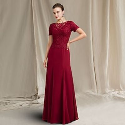 Mermaid Trumpet Mother of the Bride Dress Elegant Jewel Neck Floor Length Chiffon Lace Short Sleeve with Pleats Appliques 2022 Lightinthebox Mermaid Trumpet Mother of the Bride Dress Elegant Jewel Neck Floor Length Chiffon Lace Short Sleeve with Pleats Appliques 2022 Lightinthebox
