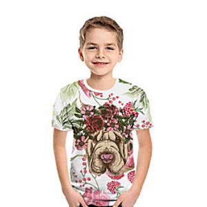 Kids Boys' T shirt Tee Short Sleeve Dog 3D Print Floral Animal White Children Tops Summer Active Daily Wear Regular Fit 3-12 Years miniinthebox