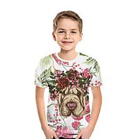 Kids Boys' T shirt Tee Short Sleeve Dog 3D Print Floral Animal White Children Tops Summer Active Daily Wear Regular Fit 3-12 Years miniinthebox - thumbnail
