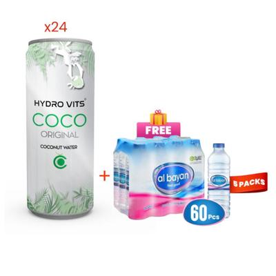 Hydro Vits Coconut Water 320Ml Pack of 24 + Free Al Bayan Water 500ML Pack of 12 (x5)