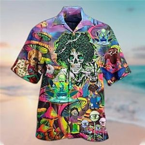 Men's Shirt Summer Hawaiian Shirt Skull Graphic Prints Mushroom Cuban Collar Purple Casual Hawaiian Short Sleeve Button-Down Print Clothing Apparel Sports Fashion Streetwear Designer Lightinthebox