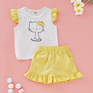 Kids Toddler Girls' Clothing Set Short Sleeve Yellow Graphic Print Daily Wear Active Regular Above Knee 2-8 Years Lightinthebox