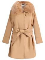 Fur Collar Waist Hooded Blends Coat - thumbnail