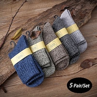 Men's 5 Pairs Crew Socks Mens Socks Black Red Color Plain Casual Daily Basic Mottled Medium Fall Winter Thermal Lightinthebox