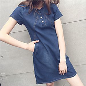 Women's A Line Dress Short Mini Dress Dark Blue Light Blue Short Sleeve Solid Color Button Fall Summer Crew Neck Stylish Elegant Casual 2022 S M L XL XXL 3XL miniinthebox