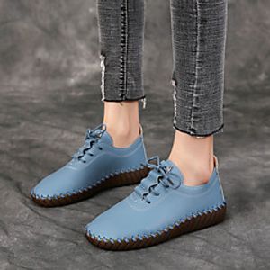 Women's Oxfords Flat Heel Round Toe Daily Walking Shoes PU Leather Lace-up Solid Colored Black Royal Blue Beige Lightinthebox