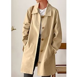 Women's Trench Coat Outdoor Button Plain Breathable Streetwear Loose Fit Outerwear Long Sleeve Fall Black M Lightinthebox