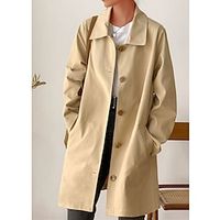 Women's Trench Coat Outdoor Button Plain Breathable Streetwear Loose Fit Outerwear Long Sleeve Fall Black M Lightinthebox - thumbnail