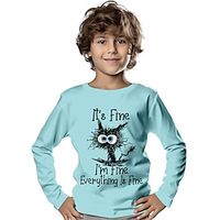 Boys 3D Cat Letter Tee Shirt Long Sleeve 3D Print Spring Fall Sports Fashion Streetwear Polyester Kids 3-12 Years Crew Neck Outdoor Casual Daily Regular Fit miniinthebox